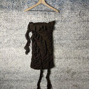 Rare London Ruched Ruffle Detail Strapless Minidress Brown‎ Us Size 4